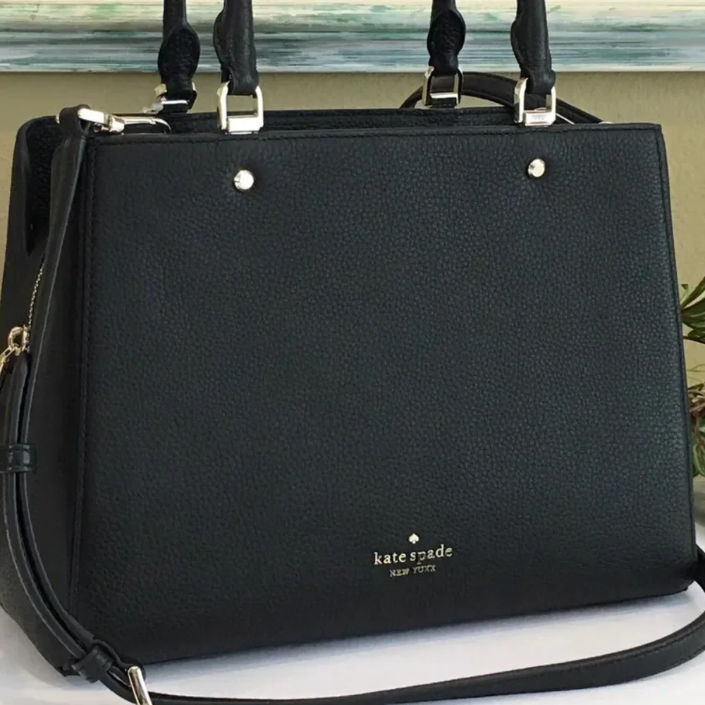 KATE SPADE LEILA MEDIUM TRIPLE COMPARTMENT SATCHEL SHOULDER BAG BLACK LEATHER - Picture 5 of 14